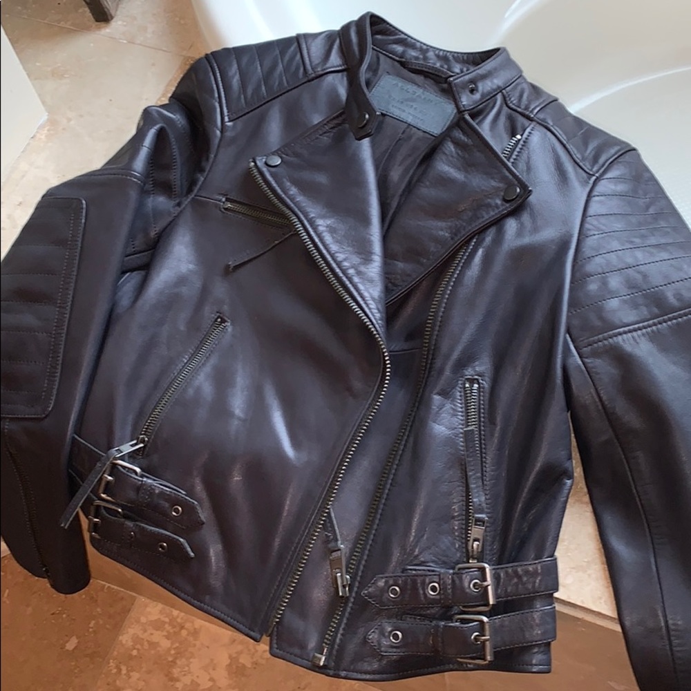 All Saints charcoal grey leather Moto Jacket